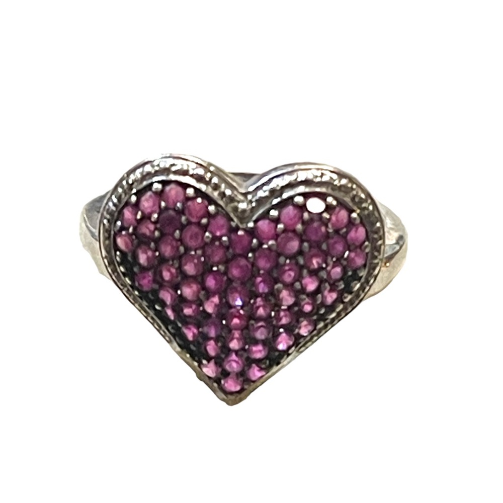 Ross Simon Sterling silver HEART ❤️ Pink lab created ruby 925  Fancy ring